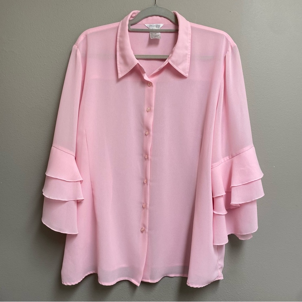 ❤️🎉 Elegant Oversized Pink Ruffled Sleeve Blouse